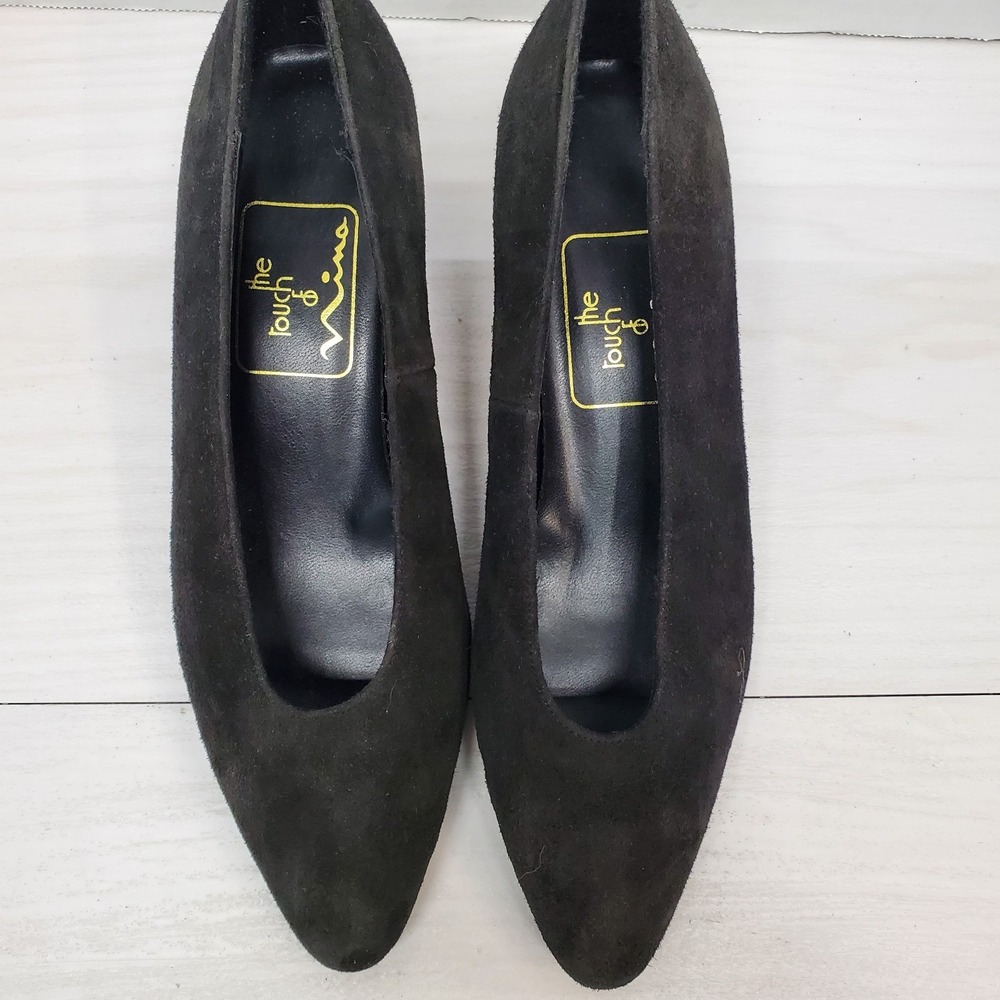 The Touch Of NINA Black Suede Leather Classic Evening Dress Heel Pump Size 6 M - Picture 4 of 16
